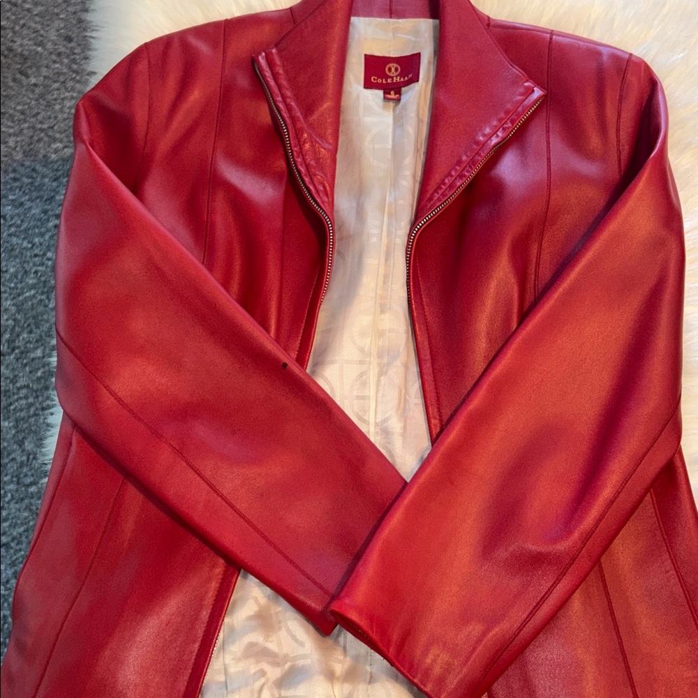 Cole Haan Red Leather Jacket - Picture 4 of 13